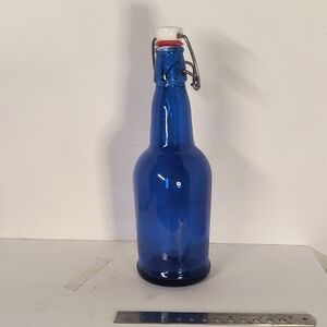 Cobalt Blue Glass Bottle Porcelain Swing Top 9" High